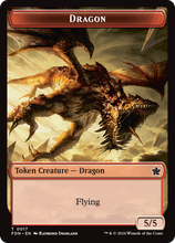 Load image into Gallery viewer, Magic the Gathering: Foundations

Dragon FDN T0017 Token

This card has been never played and placed straight in to a Ultra Pro Penny Sleeve
