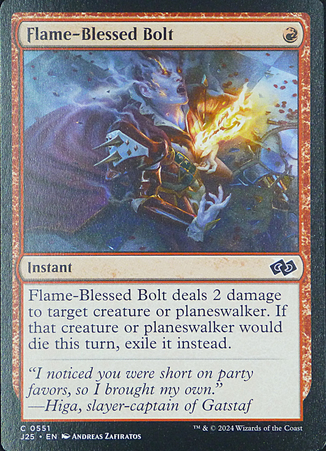 Magic the Gathering: Foundations Jumpstart

Flame-Blessed Bolt J25 C0551