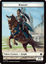 Load image into Gallery viewer, Magic the Gathering: Foundations

Knight FDN T0004 Token

This card has been never played and placed straight in to a Ultra Pro Penny Sleeve
