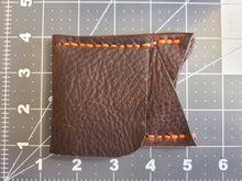 Load image into Gallery viewer, leather slim wallet in brown leather and orange sticthing
