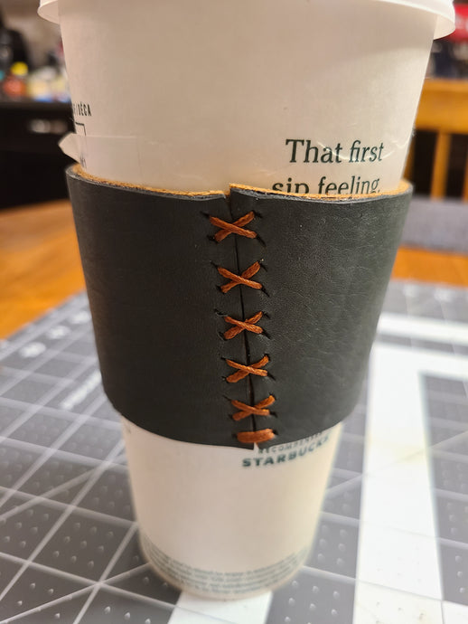leather coffee cup sleeve with cork lining