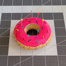 Load image into Gallery viewer, leather Do&#39;h -nut donut pincushion with pins
